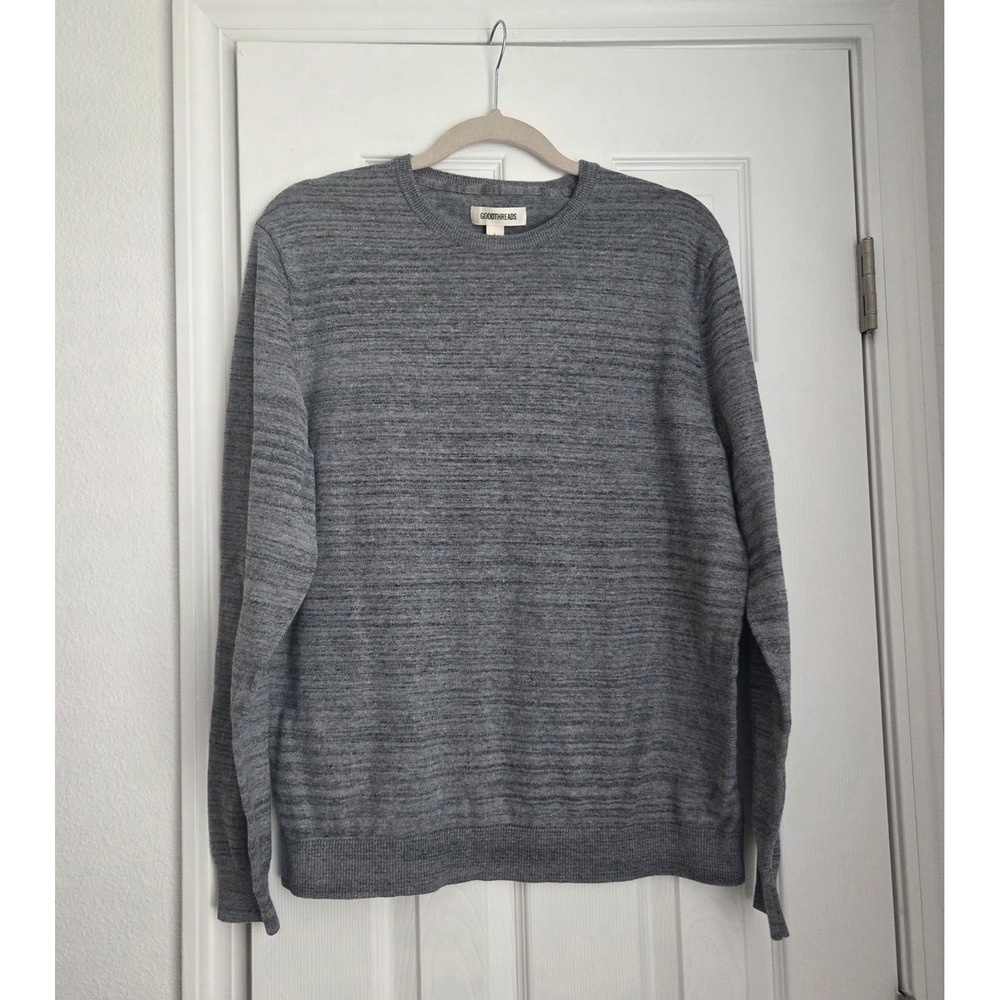 Goodthreads Mens Crewneck Sweater Grey Marled Space Dye Knit Size L